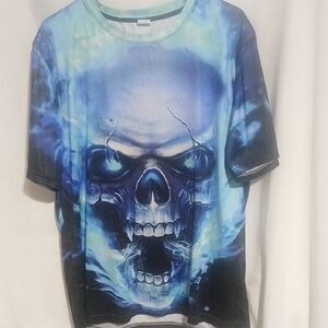 Blue Skull Graphic  T-Shirt